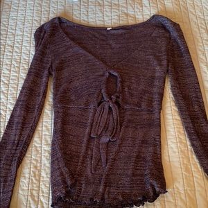 🌟 NWOT Free People Long Sleeve Tie Shirt Sz S 🌟